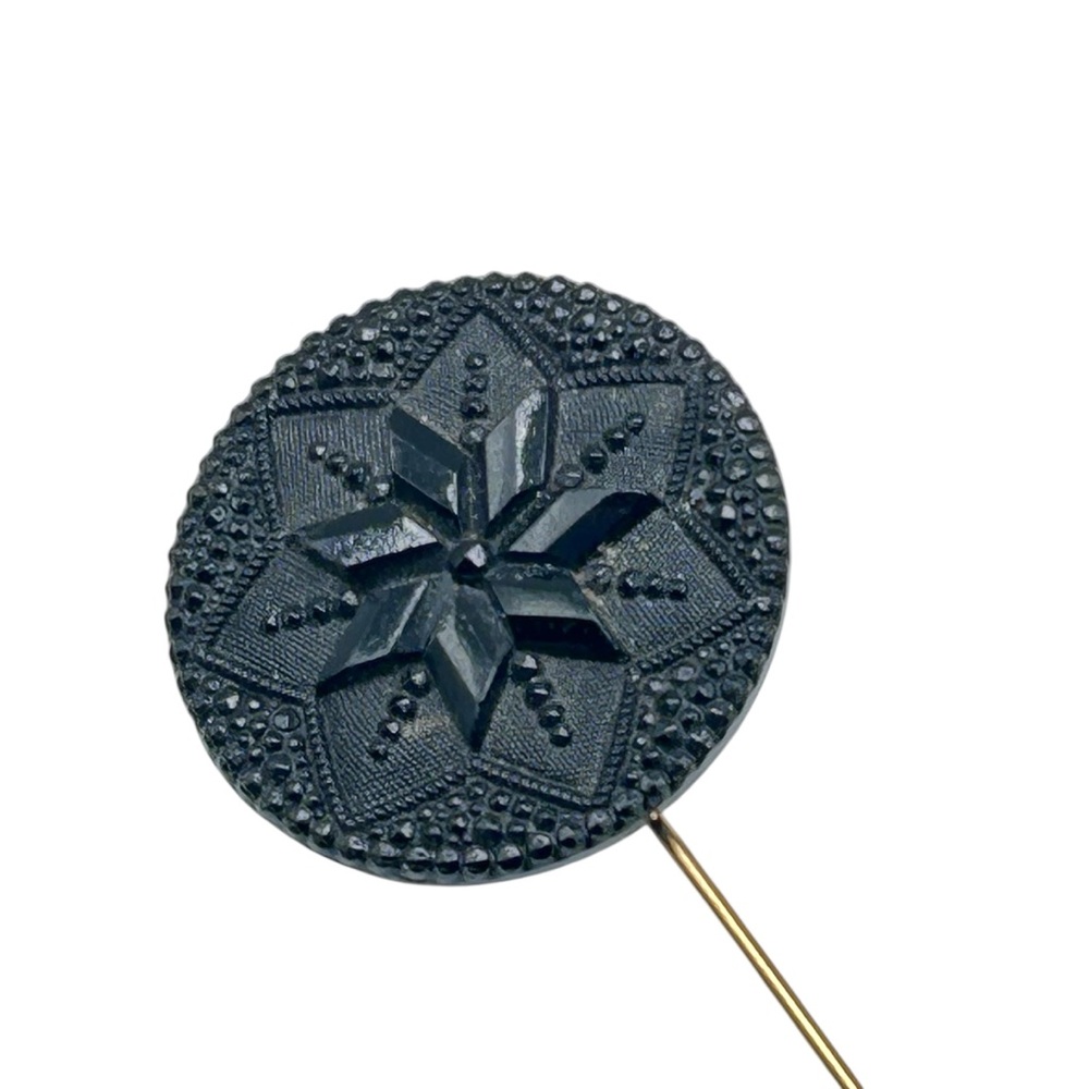 Antique Victorian French Jet Molded Czech Glass Stick Pin